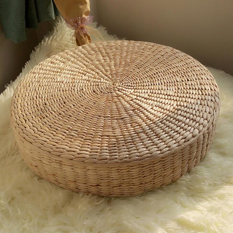 Natural  Round Tatami Straw Yoga Seat Cushion Chair Pouf